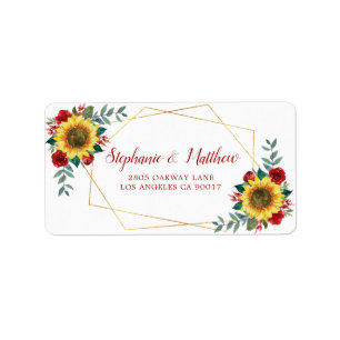 Sonnenblume Rote Rose Geometric Gold-Adresse Adressaufkleber