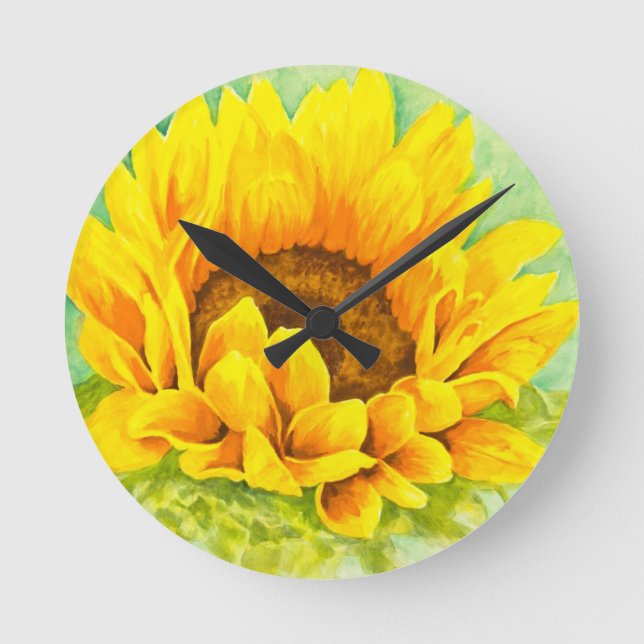 Sonnenblume Runde Wanduhr (Vorderseite)
