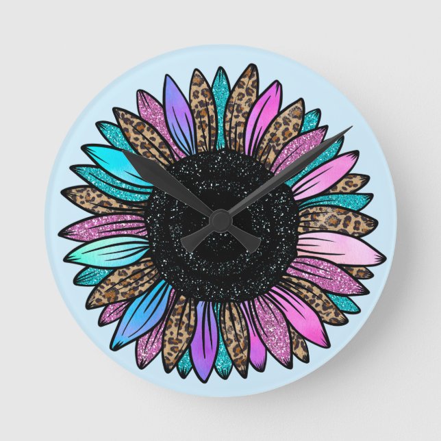 Sonnenblume Runde Wanduhr (Vorderseite)