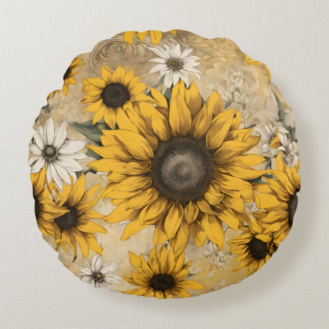 Sonnenblume Rundes Kissen (Vorderseite)