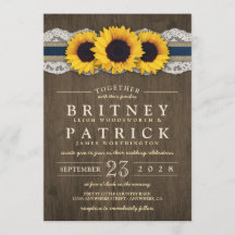 Sonnenblume Rustic Blue Burlap Hochzeitseinladunge