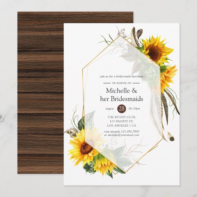 Sonnenblume Rustic Geometric Bridesmaids Luncheon Einladung (Vorne/Hinten)