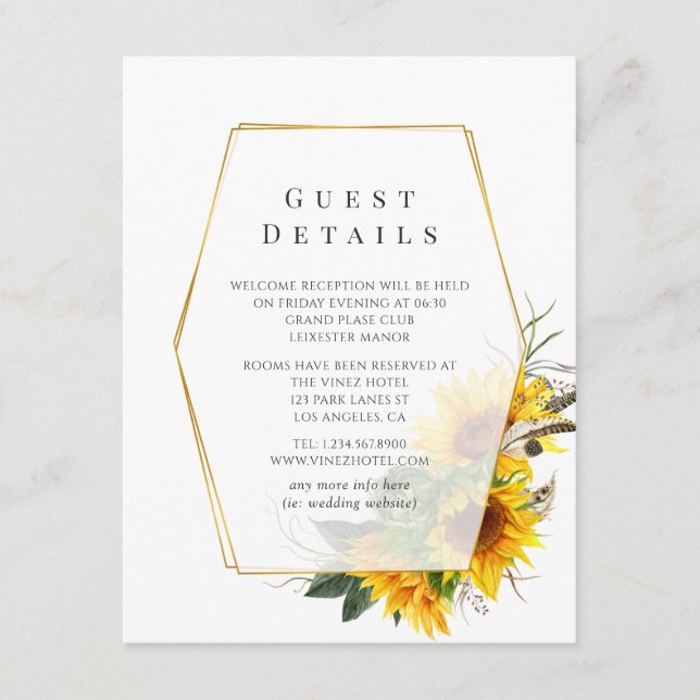 Sonnenblume Rustic Geometric Guest Details Begleitkarte (Vorderseite)
