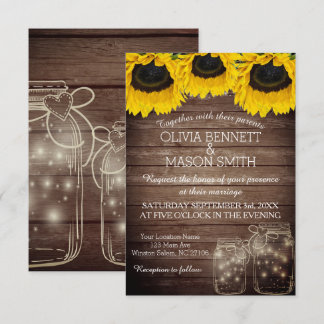 Sonnenblume Rustic Mason Jar beleuchtet Hochzeitse Einladung