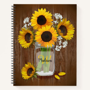 Sonnenblume Rustic Mason Jar Monogram Notizbuch