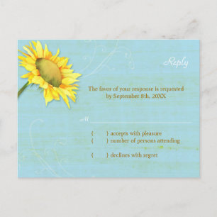 Sonnenblume Rustic Pale Blue Wedding RSVP Card Einladungspostkarte