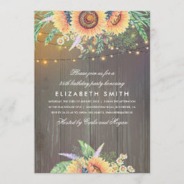 Sonnenblume Rustic String Lights Wood Geburtstagsp Einladung