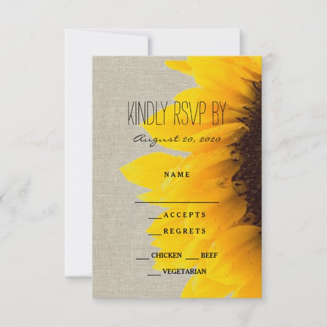 Sonnenblume Rustic Wedding RSVP Card (Vorderseite)