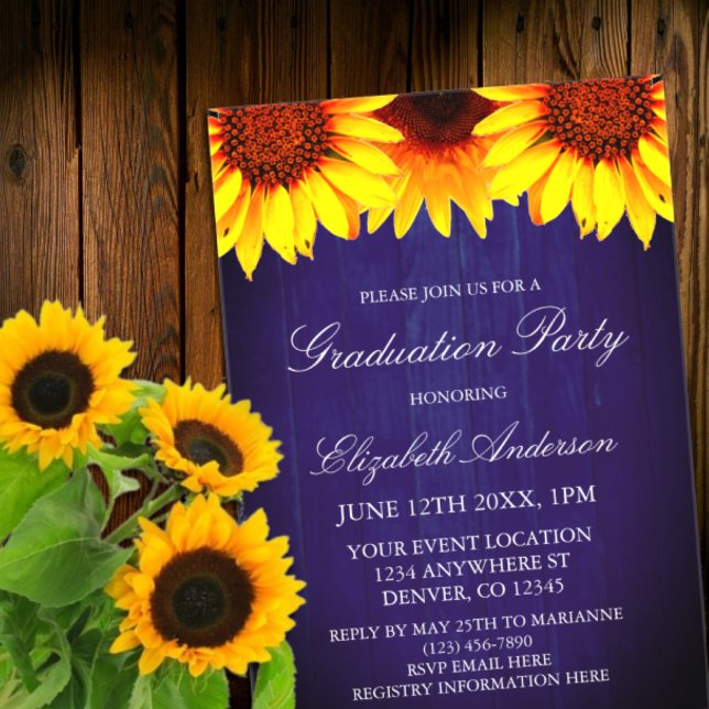 Sonnenblume Rustic Wood Graduation Party Acryleinladungen (Von Creator hochgeladen)