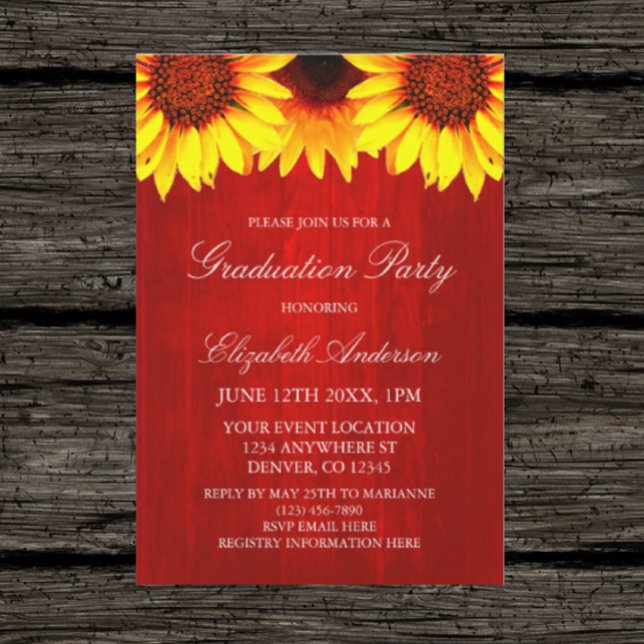 Sonnenblume Rustic Wood Graduation Party Einladung (Von Creator hochgeladen)