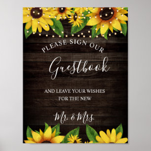 Sonnenblume Rustic Wood String Wedding Gästebuch