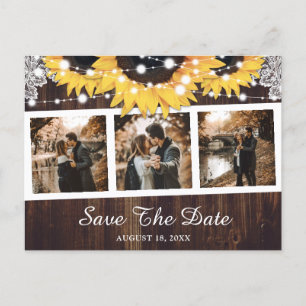 Sonnenblume Rustic Wood Wedding Foto Save the Date Ankündigungspostkarte