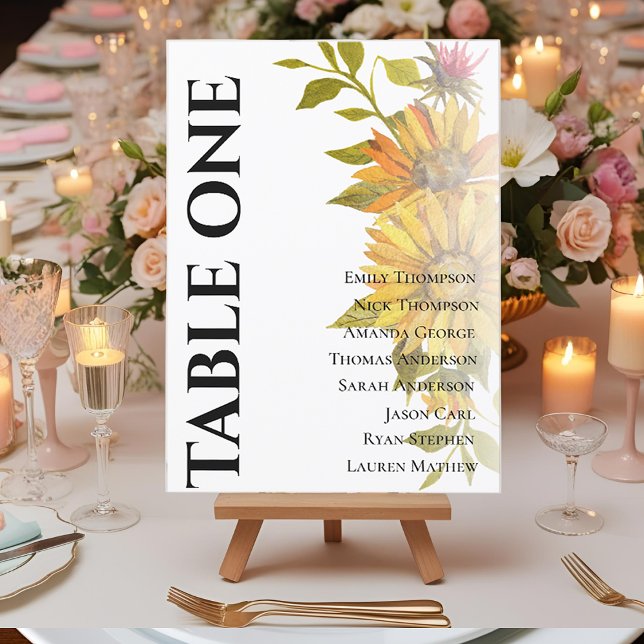 Sonnenblume Rustikale Flora Hochzeitstabelle (Sunflower Rustic Flora Wedding Table Seating Chart)