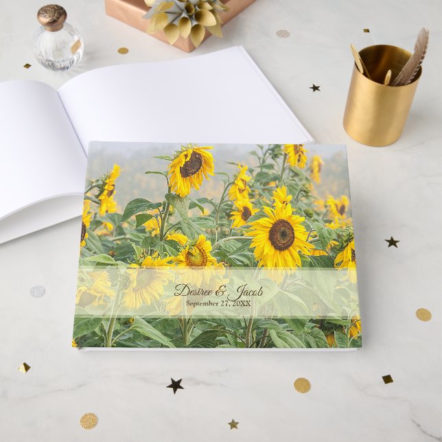 Sonnenblume Rustikale Gelbblüte Hochzeit Gästebuch (Vorderseite Offen)