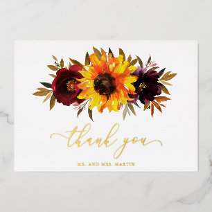 Sonnenblume Rustikale Hochzeit im Herbst Danke Kar Folieneinladung