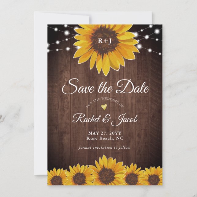 Sonnenblume Rustikale Hochzeit speichern Datum Ein Save The Date (Vorderseite)