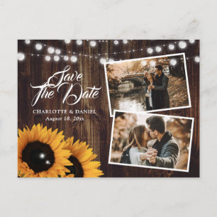 Sonnenblume Rustikale Holz-Foto-Hochzeit Einladung