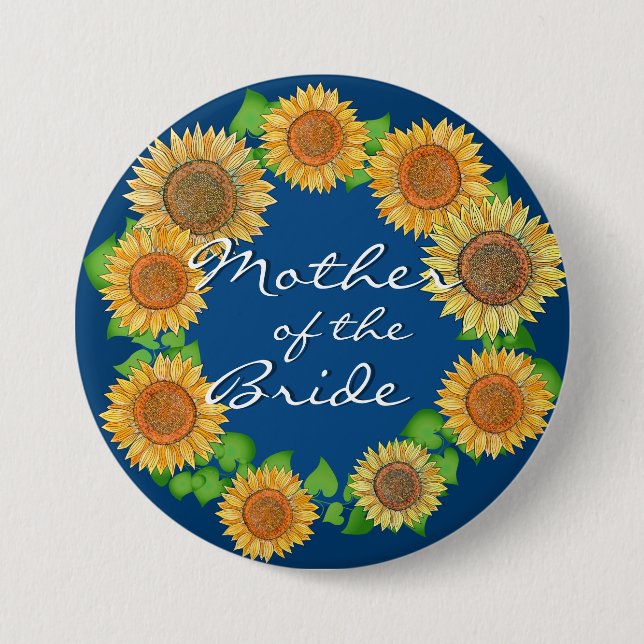 Sonnenblume Rustikale Navy Blaue Mutter der Braut Button (Vorderseite)