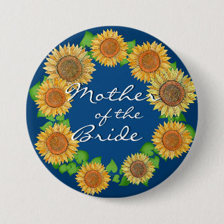 Sonnenblume Rustikale Navy Blaue Mutter der Braut Button