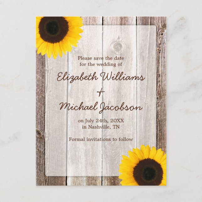 Sonnenblume Rustikaler Ankündigung Datum freihalte (Vorderseite)
