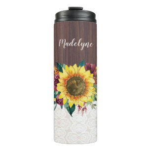 Sonnenblume Rustikaler Personalisierter Name Thermosbecher