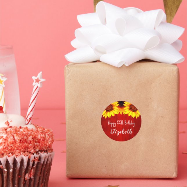 Sonnenblume Rustikales Holz Geburtstag Runder Aufkleber (Party)