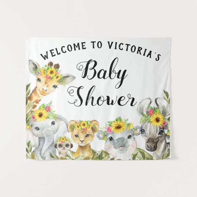Sonnenblume Safari Baby Dusche Banner Hintergrund  Wandteppich (Vorderseite (Horizontal))