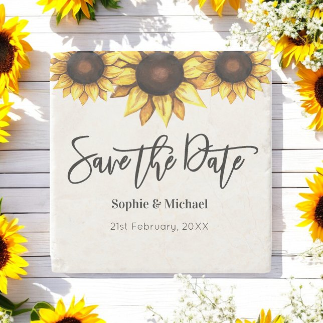 Sonnenblume Save the Date Hochzeit rustikal Steinuntersetzer (Von Creator hochgeladen)