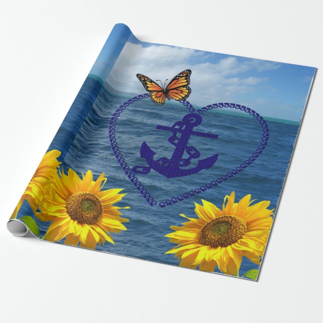 Sonnenblume Schmetterling Anchor Matte Wrapping Pa Geschenkpapier (Ungerollt)