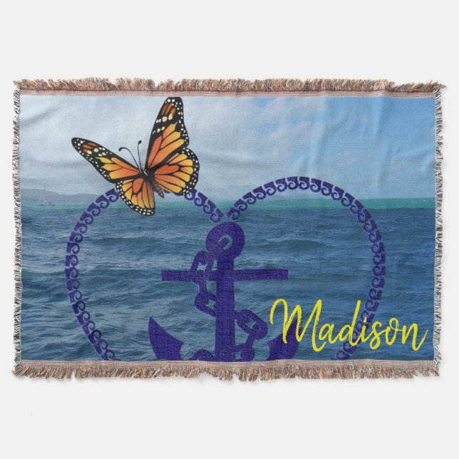 Sonnenblume Schmetterling Anchor Throw Blanket Decke (Vorderseite)