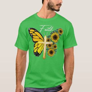 Sonnenblume Schmetterling Glaube Kreuz Jesus Chris T-Shirt