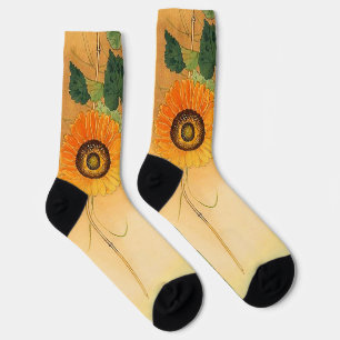 SONNENBLUME, SCHMETTERLING, GRÜNE BLÄTTER Japanisc Socken
