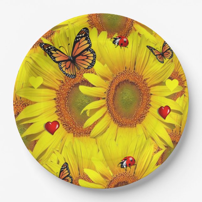 Sonnenblume Schmetterling Lady BugPaper Teller (Vorderseite)