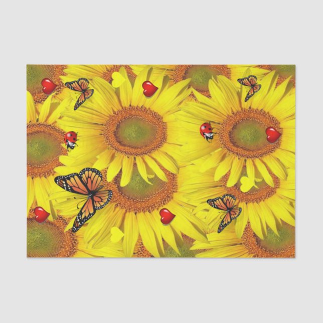 Sonnenblume Schmetterling Ladybug Tissue Paper Seidenpapier (Vorderseite)