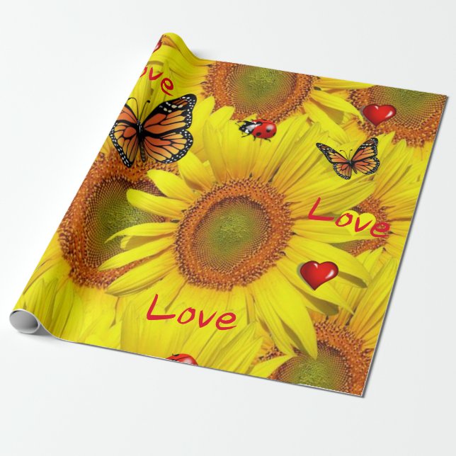 Sonnenblume Schmetterling Liebe Matte Wrapping Pap Geschenkpapier (Ungerollt)