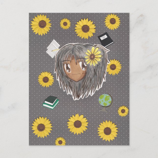 Sonnenblume Scholar Hinata (Chibi mit/ Collage Bac Postkarte (Vorderseite)