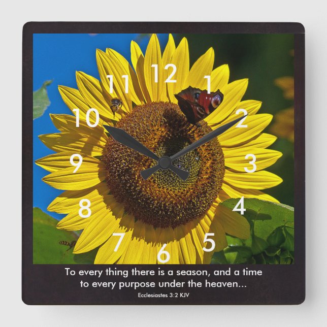 Sonnenblume-Schrift Quadratische Wanduhr (Vorderseite)