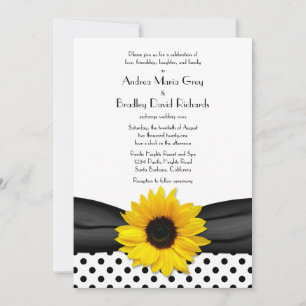 Sonnenblume Schwarz-weiß Polka Dot Ribbon Wedding Einladung