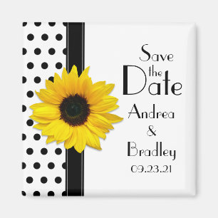 Sonnenblume Schwarz-weiß Polka Dot Save the Date Magnet