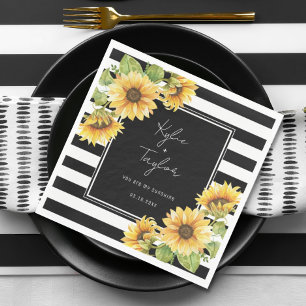 Sonnenblume Schwarz & Weiß Streifen Hochzeit oder Serviette