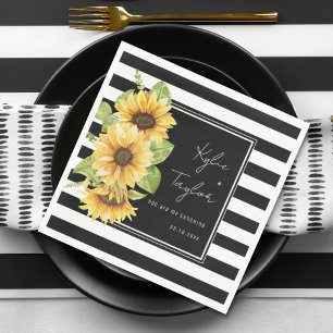 Sonnenblume Schwarz & Weiß Streifen Hochzeit oder Serviette