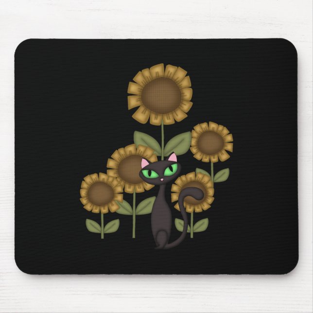 Sonnenblume-schwarze Katze Mousepad (Vorne)