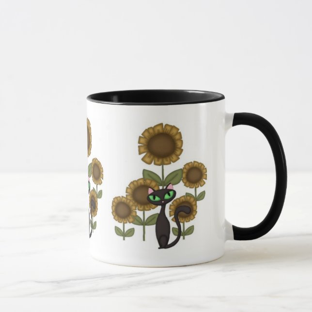 Sonnenblume-schwarze Katze Tasse (Rechts)