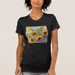 Sonnenblume-schwarzes T-Shirt