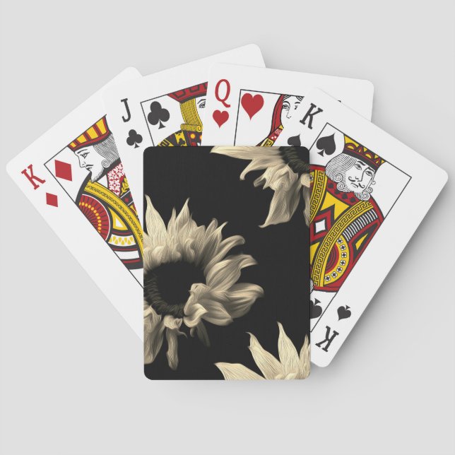 Sonnenblume - Sepia Fine Art Fotograf Einzigartig  Spielkarten (Rückseite)