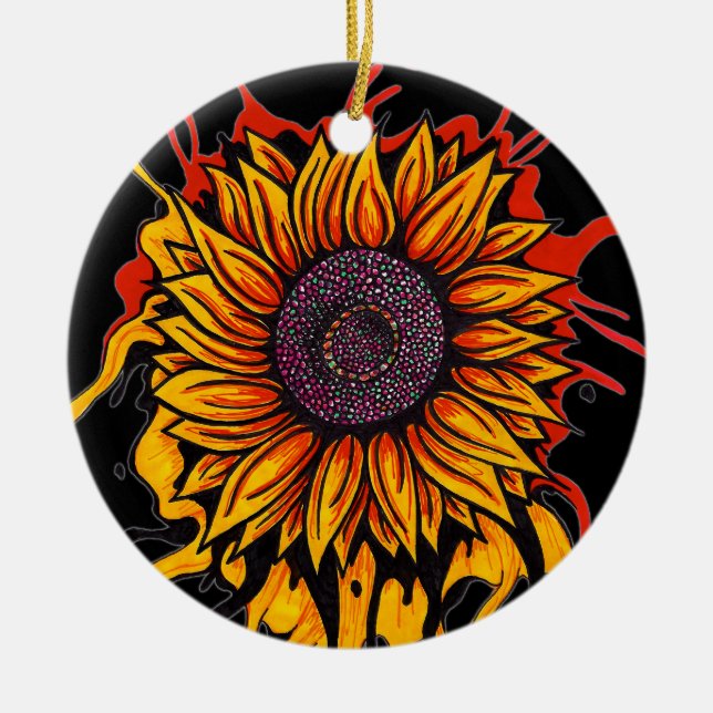 Sonnenblume Splattered Keramik Ornament (Vorne)