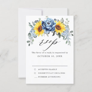 Sonnenblume Staubblau Schiefer Pfingstrose Florale RSVP Karte