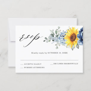 Sonnenblume Staubblau Schiefer Pfingstrose Florale RSVP Karte