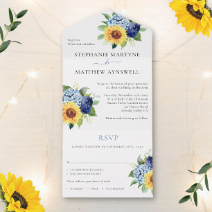 Sonnenblume Staubig Blaue Botanische Hochzeit All In One Einladung