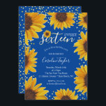 Sonnenblume Sweet 16 Geburtstag Navy Blue & Gold Einladung<br><div class="desc">Dieses Design ist mit hübschen lackierten, wasserfarbenen Sonnenblumen auf einem marineblau-blauen Hintergrund mit Goldpunkten versehen. Klicken Sie auf die Schaltfläche Anpassen, um mehr Flexibilität beim Ändern des Textes oder beim Verschieben der Grafiken! Variationen dieses Designs sowie koordinierende Produkte sind in unserem Shop, zazzle.com/doodlelulu*, erhältlich. Kontaktieren Sie uns, wenn Sie dieses...</div>